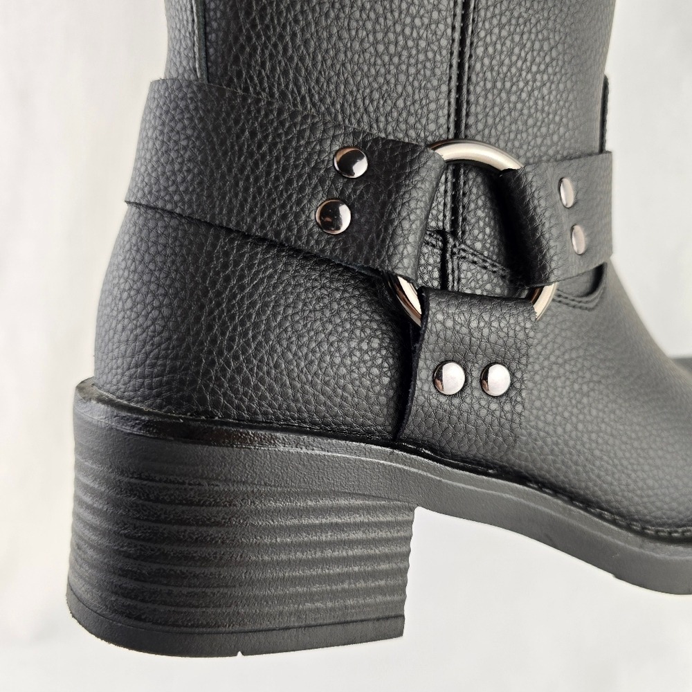 NWT Aqua Diva Women's Waterproof Leather Harness Moto Boot Lined Black 6 - Picture 7 of 16